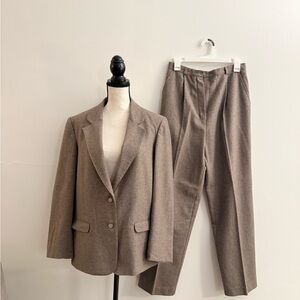 Vintage Handmade Wool Taupe Blazer Pant Set